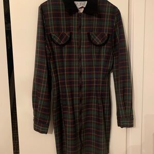 Plaid Long-Sleeve Shirt Dress